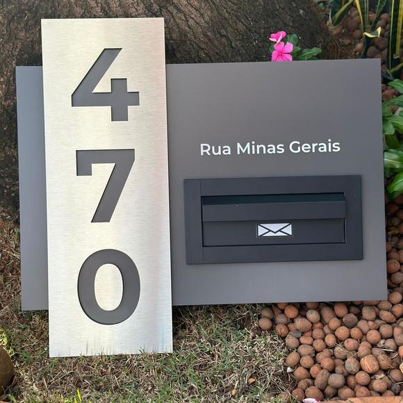 Algarismo Residencial Acm+inox com Caixa de Correio 60x55
