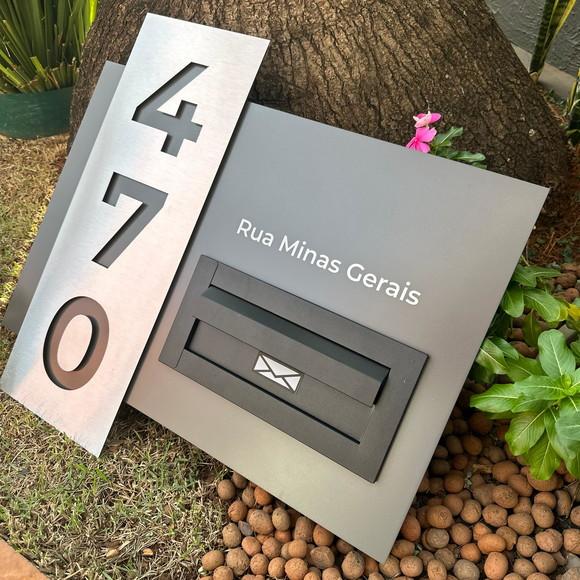 Algarismo Residencial Acm+inox com Caixa de Correio 60x55