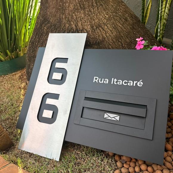 Algarismo Residencial Acm+inox com Caixa de Correio 60x55