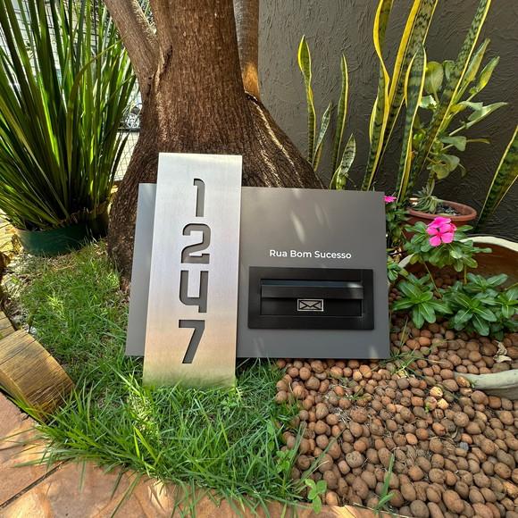 Algarismo Residencial Acm+inox com Caixa de Correio 60x55