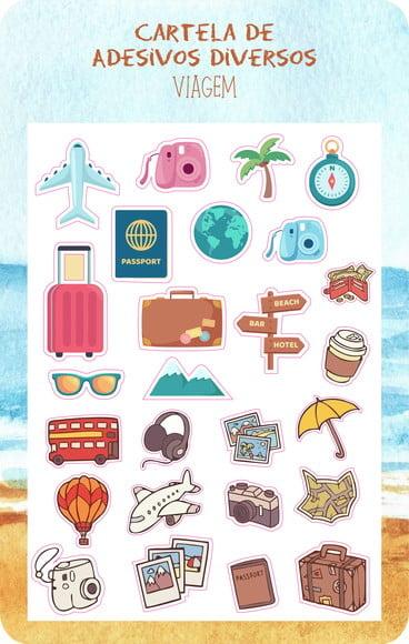 Cartela de Adesivos Autocolantes - Viagem