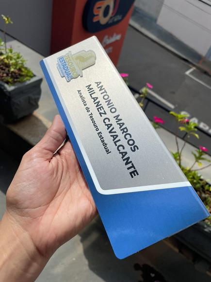 Placa de Identificação de Mesa - Inox e Acrílico 25x8