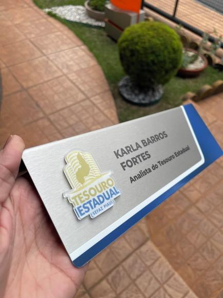 Placa de Identificação de Mesa - Inox e Acrílico 25x8