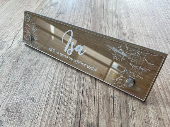 Placa de Identificação de Mesa - mdf e Acrílico 26x6,5