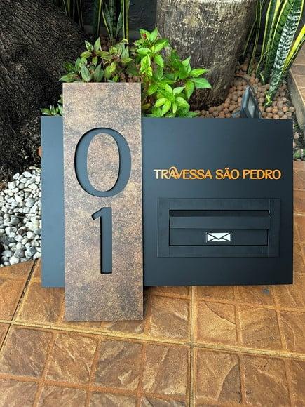 Algarismo Residencial Acm+inox com Caixa de Correio 60x55