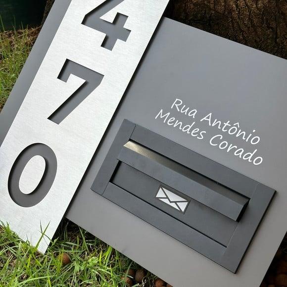 Algarismo Residencial Acm+inox com Caixa de Correio 60x55
