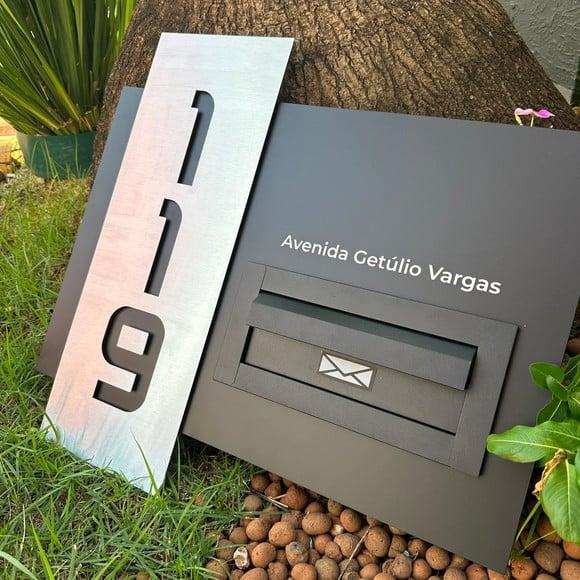 Algarismo Residencial Acm+inox com Caixa de Correio 60x55