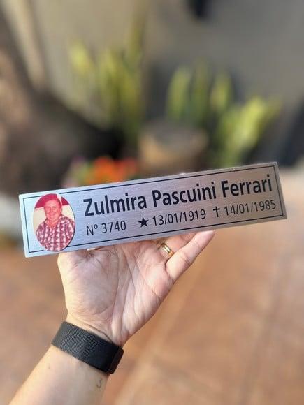 Placa Cemitério - Memorial em Inox com Impressão Uv - 5,3x23
