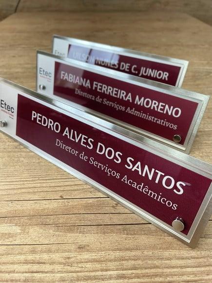 Placa de Identificação de Mesa - Inox e Acrílico 30x8