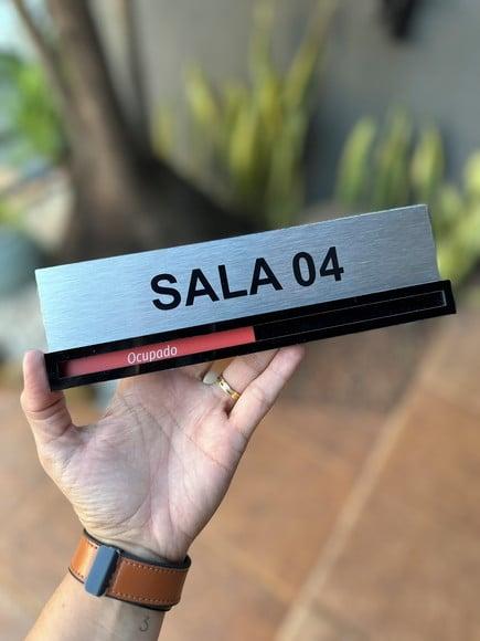 Placa de Identificação de Sala Inox 22x4,5 + Livre/ocupado