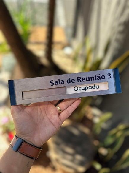 Placa de Identificação de Sala Inox 22x5 + Livre/ocupado