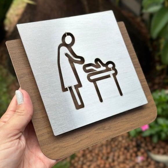 Placa para Fraldário - Banheiro - Sanitário - Ágata Inox