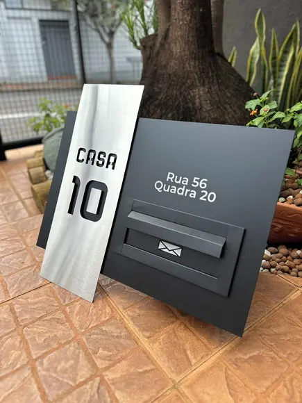 Algarismo Residencial Acm+inox com Caixa de Correio 60x55