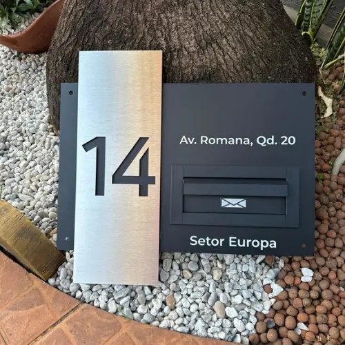 Algarismo Residencial Acm+inox com Caixa de Correio 60x55