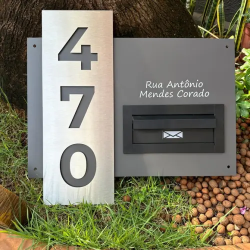 Algarismo Residencial Acm+inox com Caixa de Correio 60x55