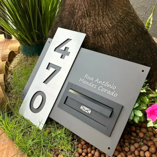 Algarismo Residencial Acm+inox com Caixa de Correio 60x55