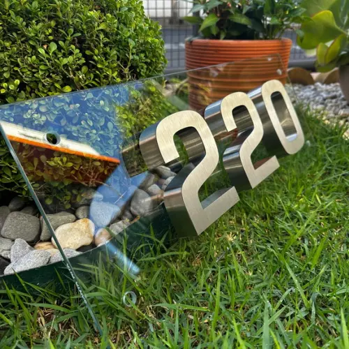 Algarismo Residencial Vidro com Inox - 3 Dígitos 65x25