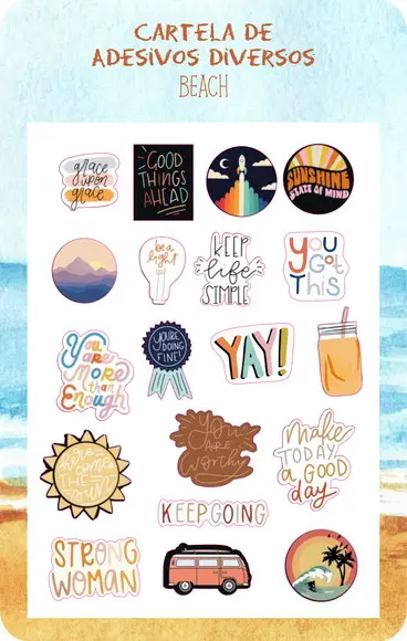 Cartela de Adesivos Autocolantes - Beach