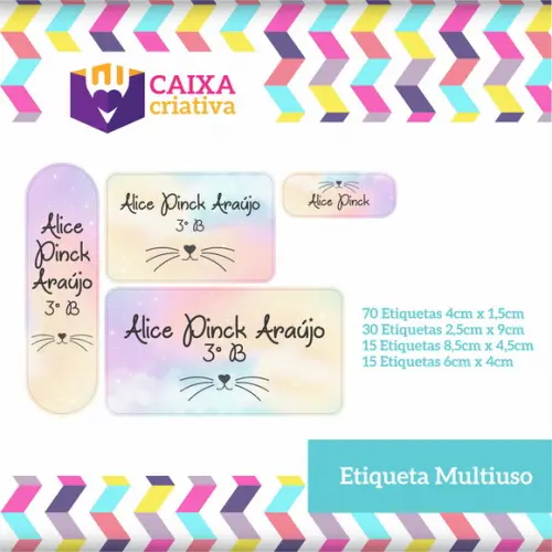 Kit Etiquetas Adesivas - Arco Íris - Gatinha