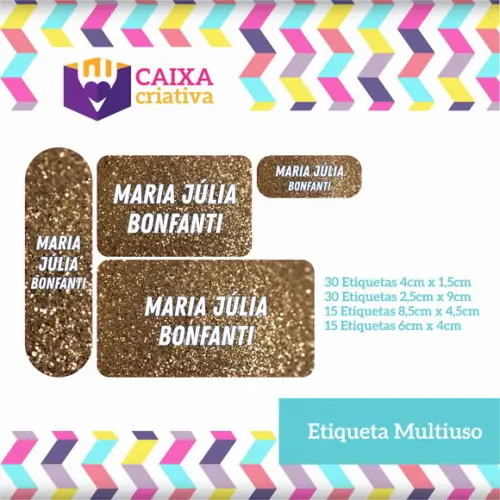 Kit Etiquetas Escolares Glitter Dourado