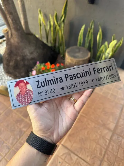Placa Cemitério - Memorial em Inox com Impressão Uv - 5,3x23
