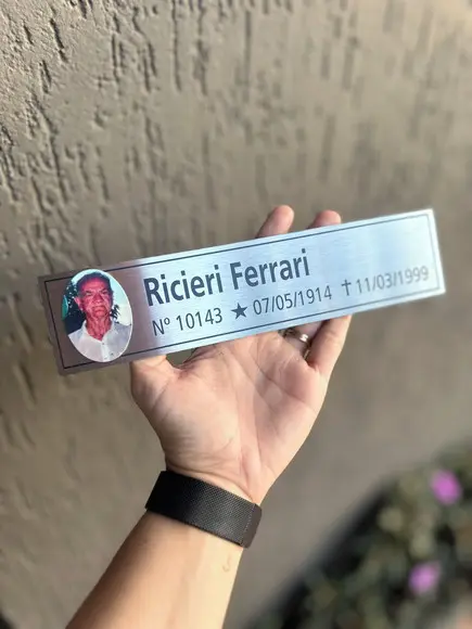 Placa Cemitério - Memorial em Inox com Impressão Uv - 5,3x23