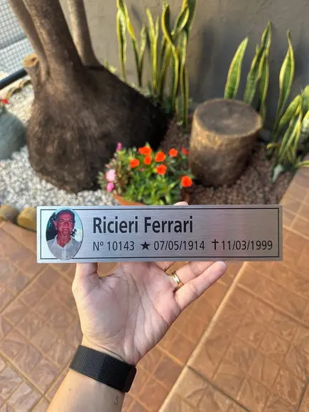 Placa Cemitério - Memorial em Inox com Impressão Uv - 5,3x23