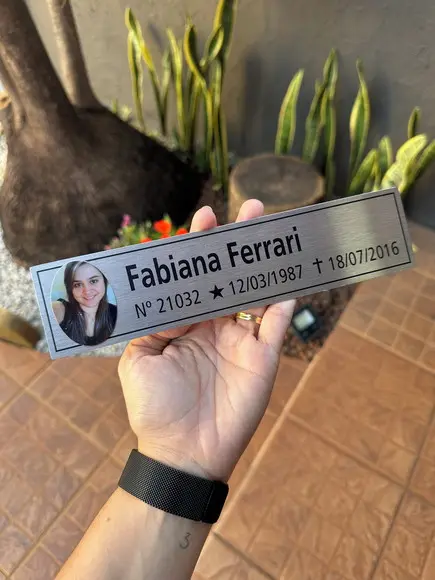 Placa Cemitério - Memorial em Inox com Impressão Uv - 5,3x23