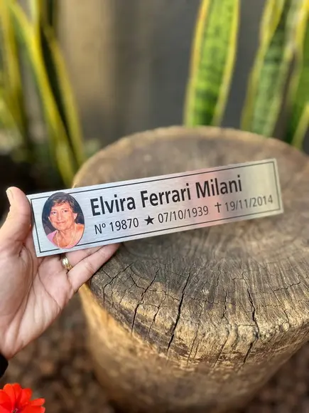 Placa Cemitério - Memorial em Inox com Impressão Uv - 5,3x23
