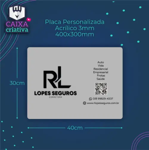 Placa de Comércio Acrilico - Efeito Cristal 40x30