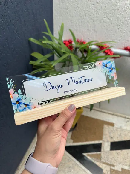 Placa de Identificação de Mesa - mdf e Acrílico 26x6,5