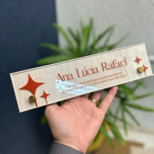 Placa de Identificação de Mesa - mdf e Acrílico 26x6,5