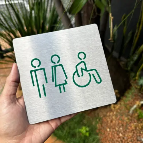 Placa de Identificação de Sala - Caulim 14x14 Inox