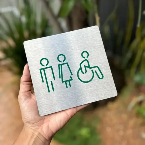 Placa de Identificação de Sala - Caulim 14x14 Inox