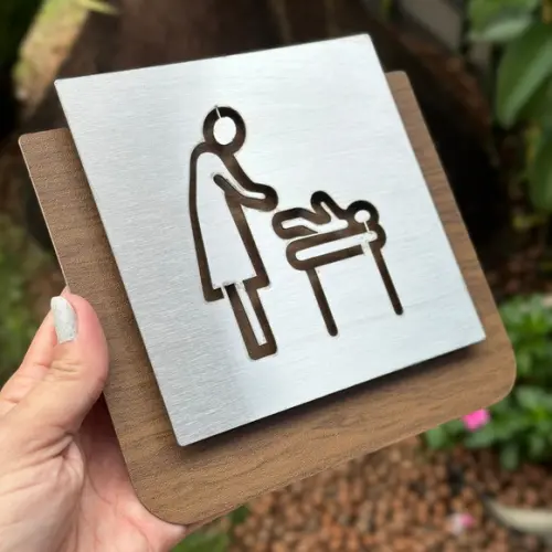 Placa para Fraldário - Banheiro - Sanitário - Ágata Inox