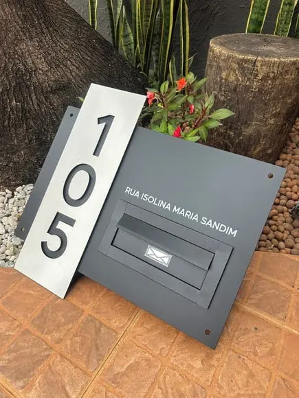 Algarismo Residencial Acm+inox com Caixa de Correio 60x55