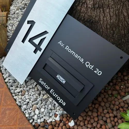 Algarismo Residencial Acm+inox com Caixa de Correio 60x55