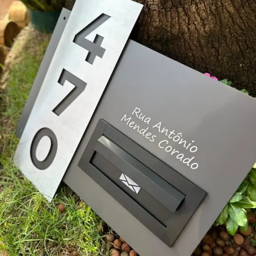 Algarismo Residencial Acm+inox com Caixa de Correio 60x55