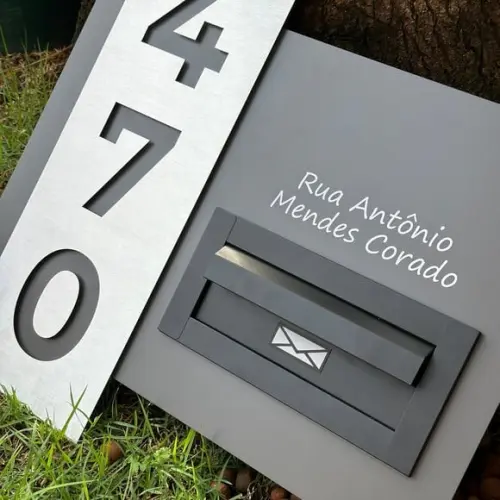 Algarismo Residencial Acm+inox com Caixa de Correio 60x55