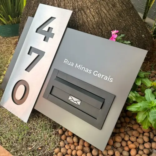 Algarismo Residencial Acm+inox com Caixa de Correio 60x55