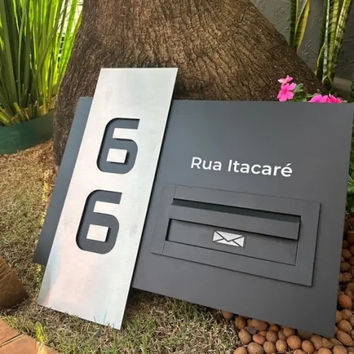Algarismo Residencial Acm+inox com Caixa de Correio 60x55