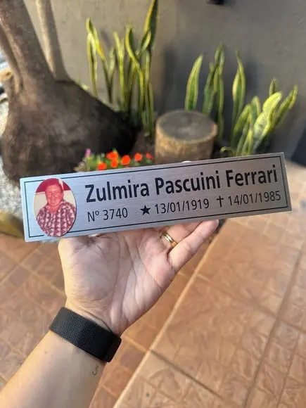 Placa Cemitério - Memorial em Inox com Impressão Uv - 5,3x23