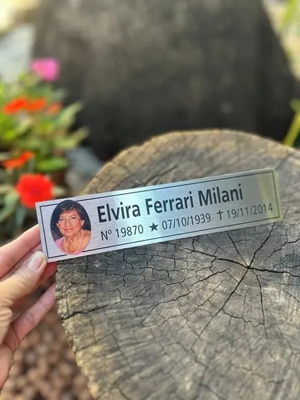 Placa Cemitério - Memorial em Inox com Impressão Uv - 5,3x23