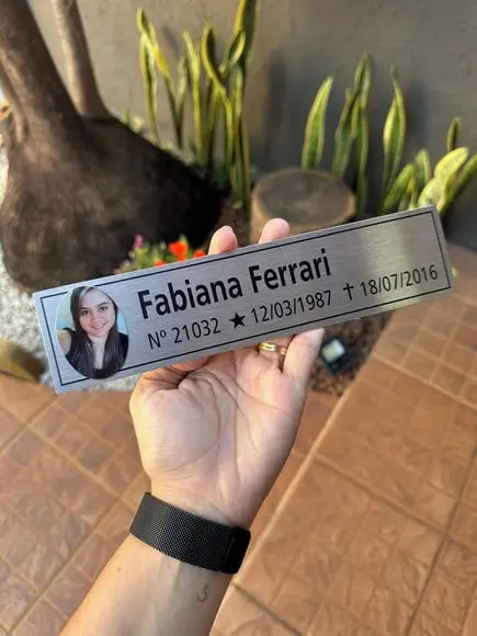 Placa Cemitério - Memorial em Inox com Impressão Uv - 5,3x23