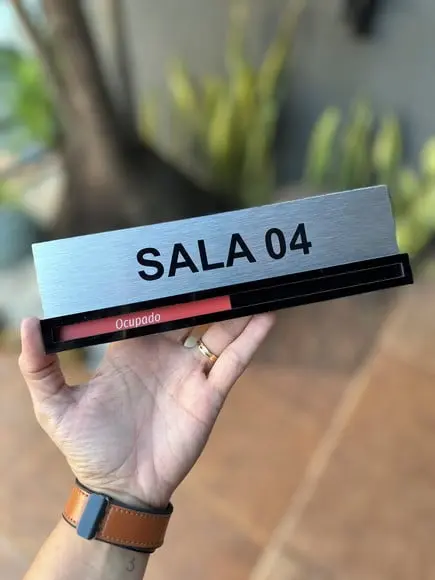 Placa de Identificação de Sala Inox 22x4,5 + Livre/ocupado