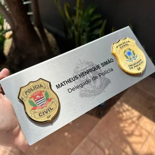 Placa de Identificação Delegado - Inox 25x10
