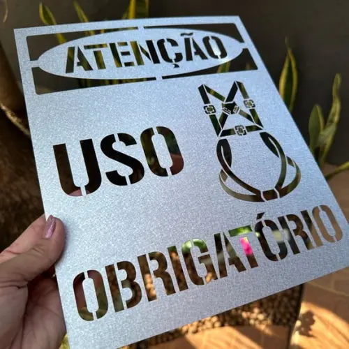 Placa em Alumínio Decalque Obrigatório Uso de Cinto Stencil