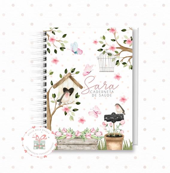 Caderneta de Vacinação -flores e Passarinhos