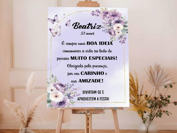 Placa de Boas Vindas - Flores Lilás