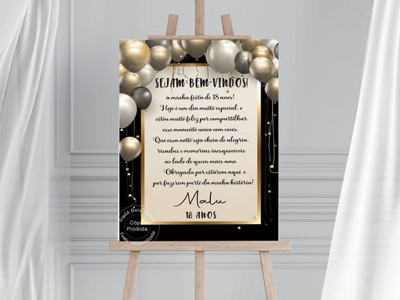 Placa de Recepção Personalizada - Festa Dourada